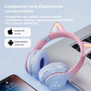 FONE DE OUVIDO GATINHO - Bluetooth e design de orelhas de gatinho com LED