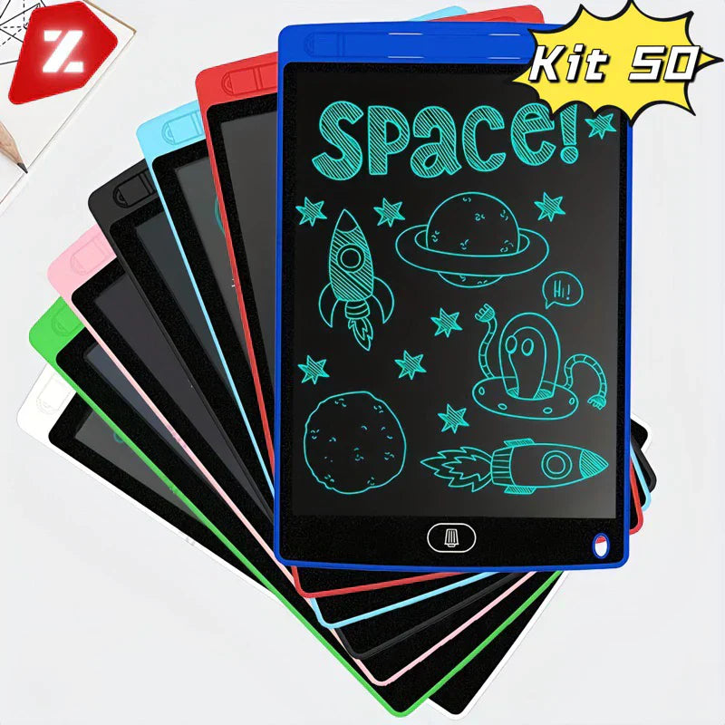 Kit 50 Lousa Mágica Tela Lcd Tablet Infantil De Escrever E Desenhar 8.5 Polegadas