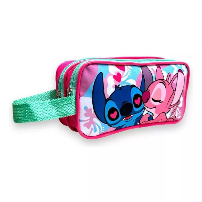 Estojo Escolar Grande Lilo Stitch Rosa 2 Compartimentos Infantil Kids Escola Material Lapis