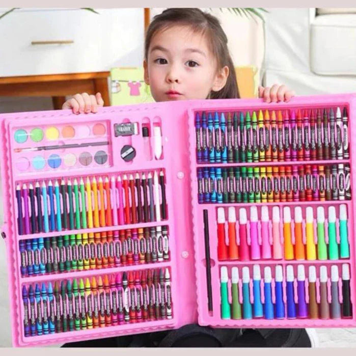Estojo Maleta de Pintura Infantil - Kits de 24 a 150 Peças com Canetinhas, Giz, Lápis e Desenhos para Colorir